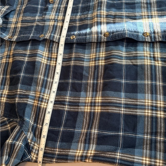 2/$35 Woolrich Blue Plaid Heavy Flannel Grunge Large Outdoor Work Button Shirt - Picture 7 of 8